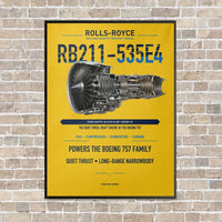 Thumbnail for RB211-535E4 vertical canvas print - framed - yellow background
