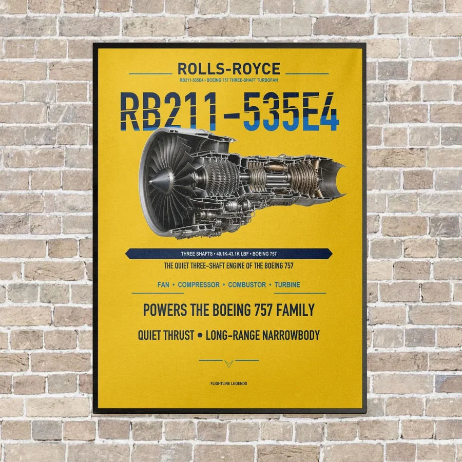 RB211-535E4 vertical canvas print - framed - yellow background