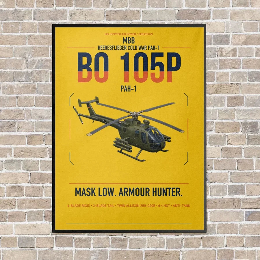 MBB BO 105P PAH-1 vertical canvas print - framed - yellow background