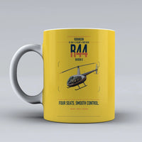 Thumbnail for Robinson R44 Raven II design on yellow ceramic mug, double-side print