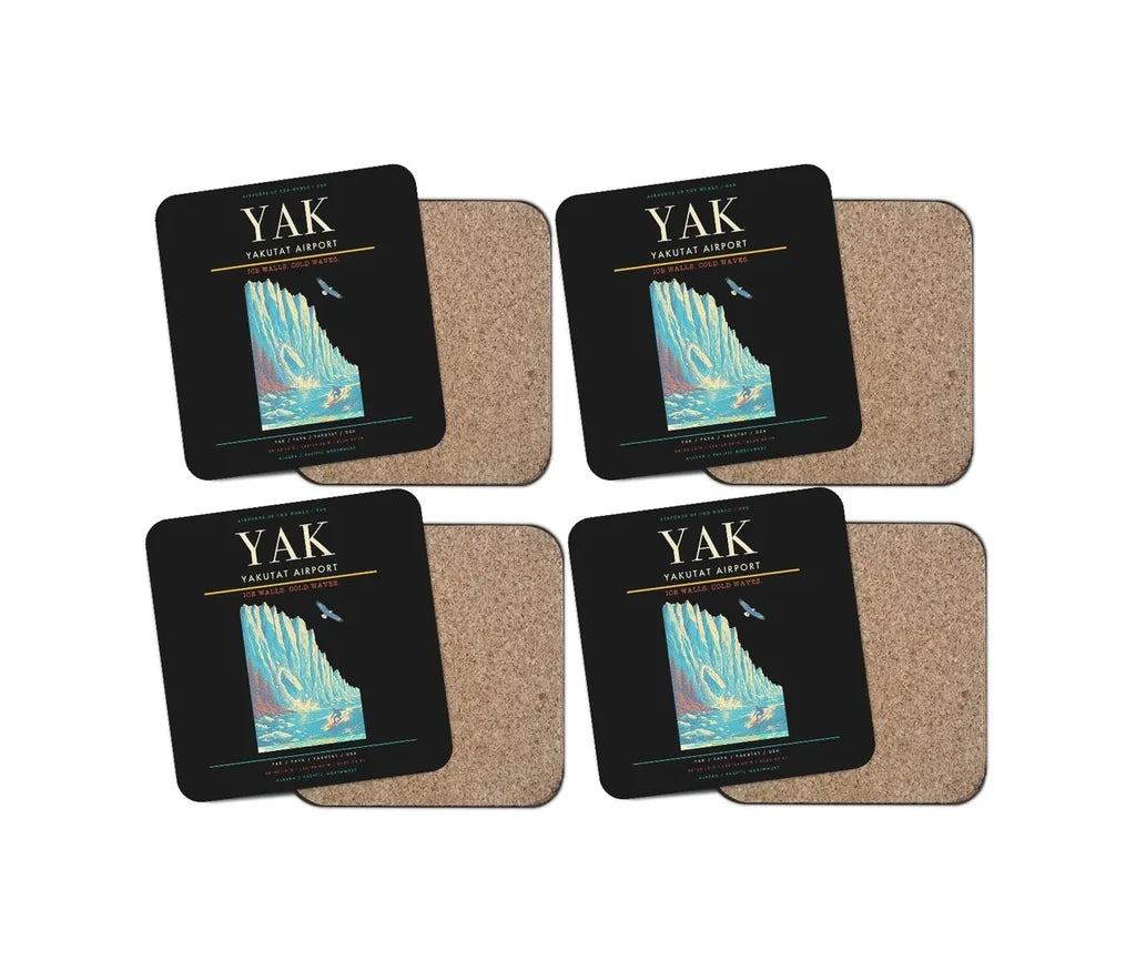 Yakutat Airport (YAK) design on black 4 pieces set coaster