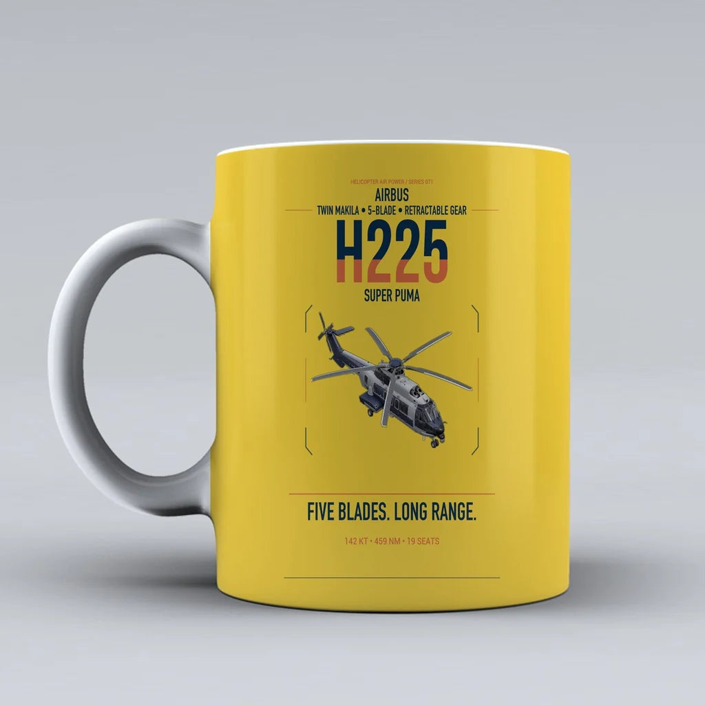 Airbus H225 design on yellow ceramic mug, double-side print