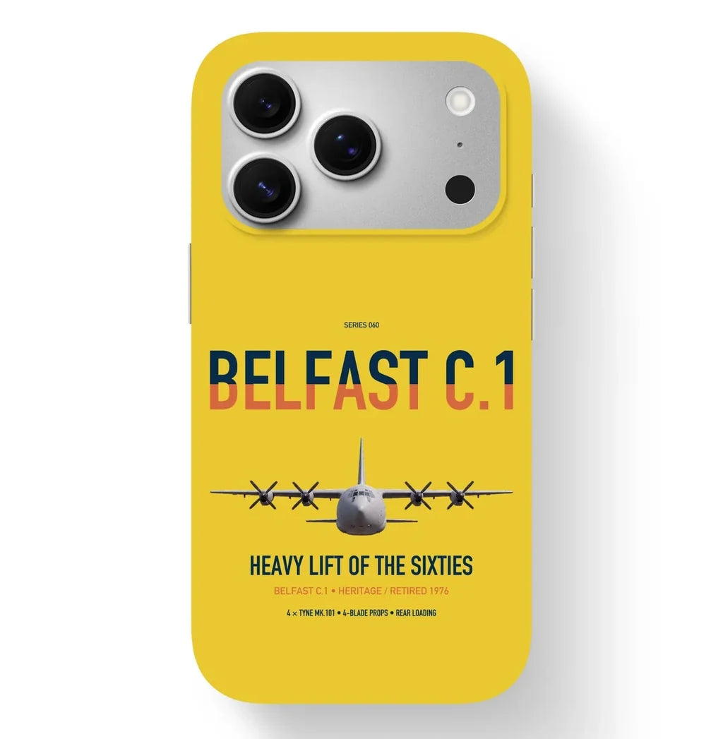 Short Belfast C.1 design on yellow magsafe iphone case, for iPhone 17 Pro