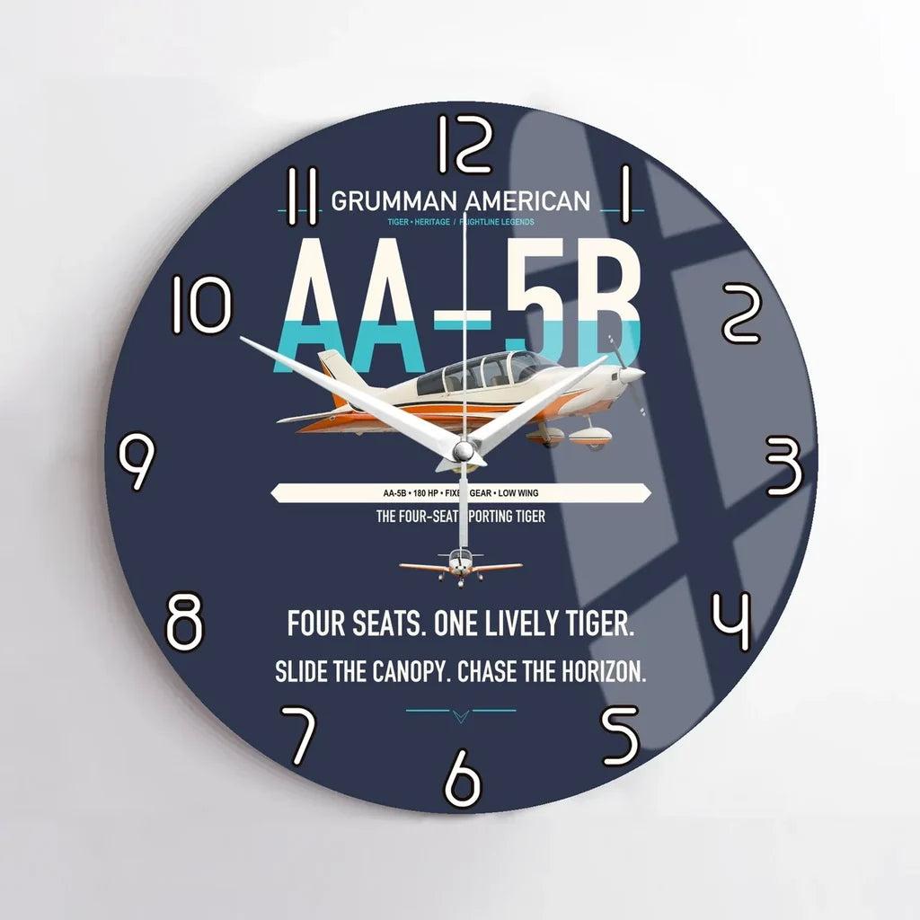 Grumman American AA-5B Tiger design on navy blue no frame wall clock