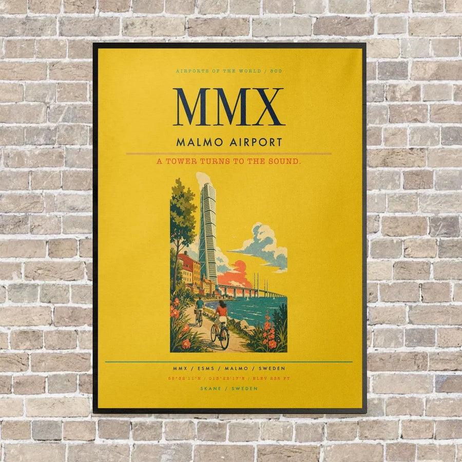 Malmo Airport MMX vertical canvas print - framed - yellow background