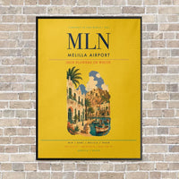 Thumbnail for Melilla Airport MLN vertical canvas print - framed - yellow background