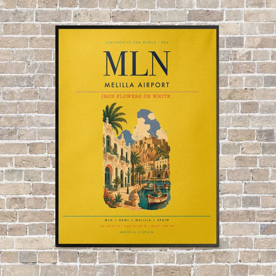 Melilla Airport MLN vertical canvas print - framed - yellow background