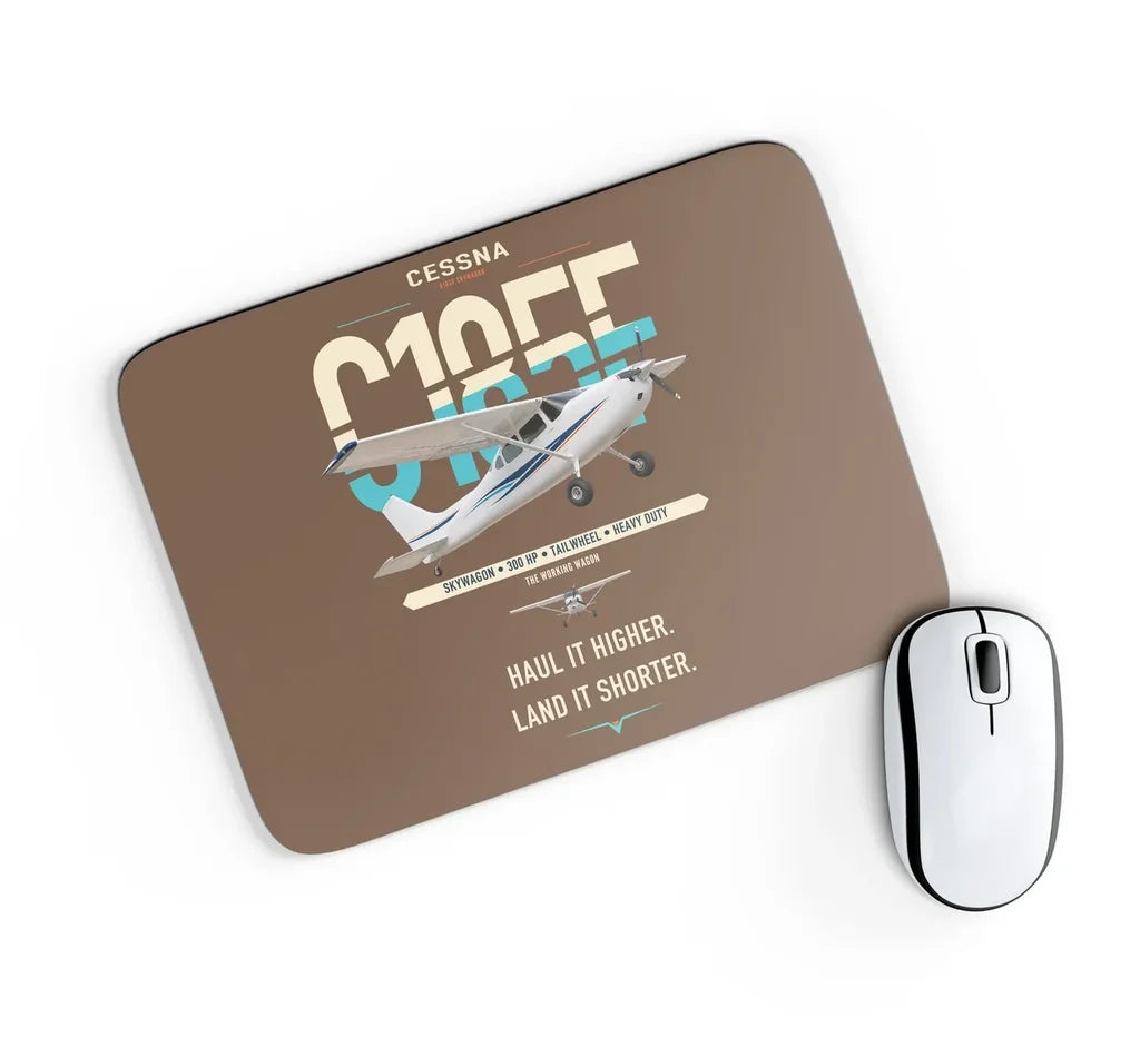 Cessna A185F Skywagon design on brown rectangle mouse pad