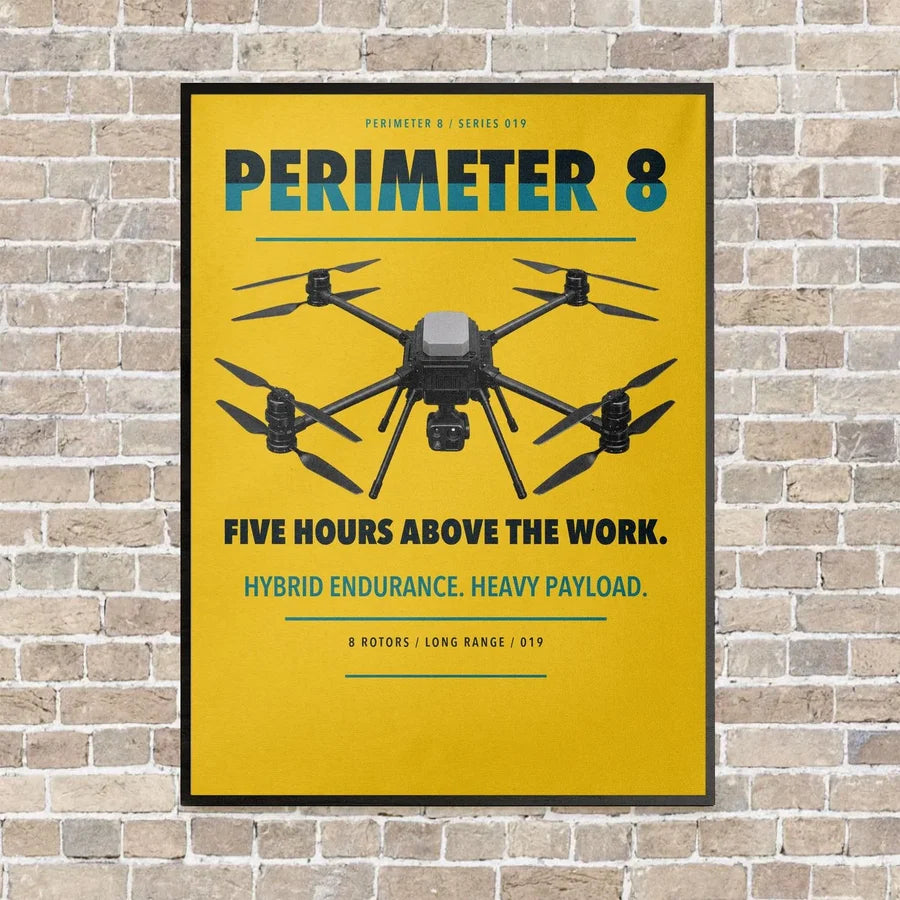 Skyfront Perimeter 8 vertical canvas print - framed - yellow background