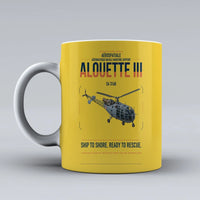 Thumbnail for Aérospatiale SA 316B Alouette III design on yellow ceramic mug, double-side print