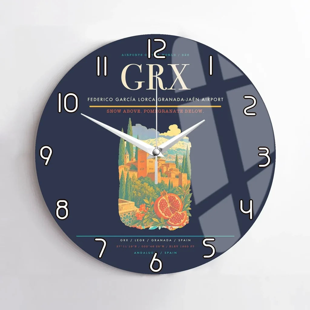 Federico García Lorca Granada-Jaén Airport (GRX) design on navy blue no frame wall clock