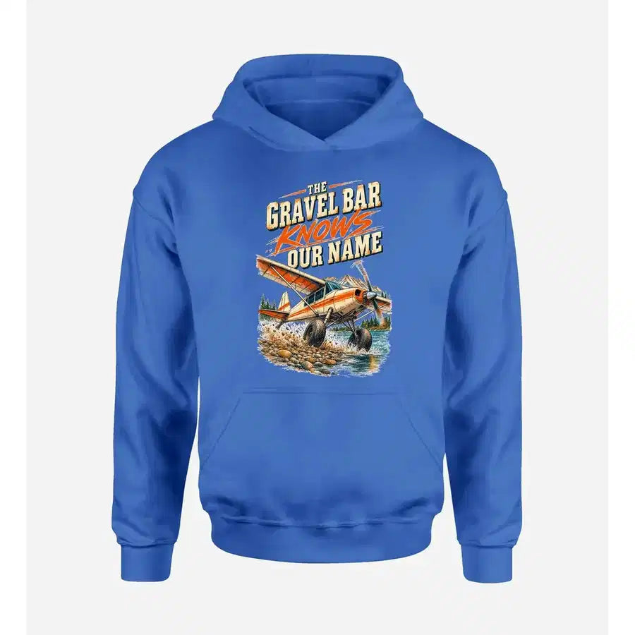 SIGNAL 662 - The Gravel Bar Knows Our Name design on blue hoodie single side