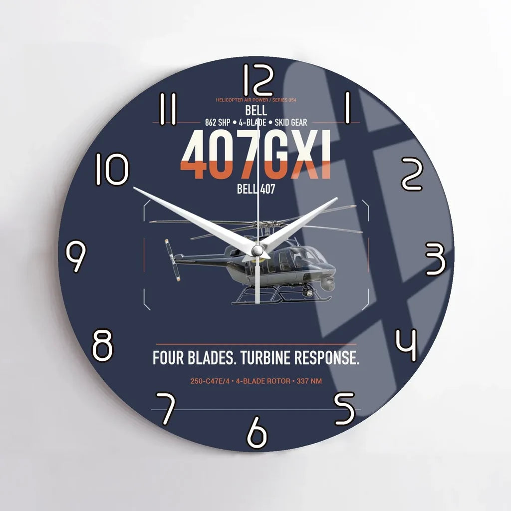 Bell 407GXi design on navy blue no frame wall clock