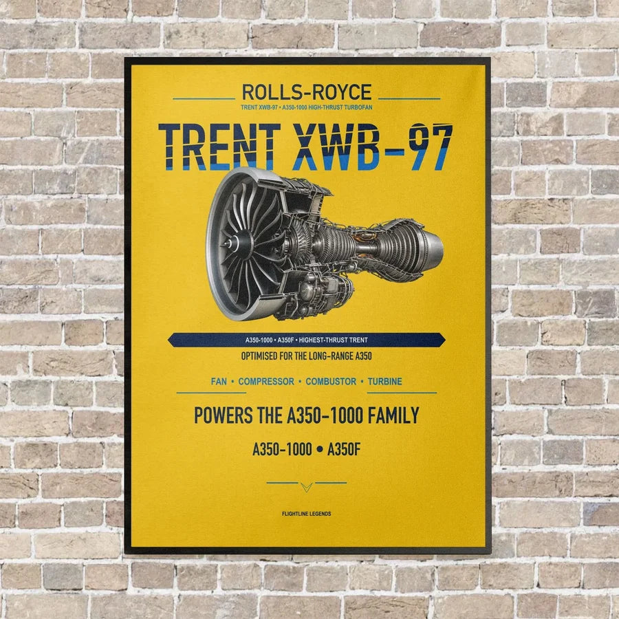 TRENT XWB-97 vertical canvas print - framed - yellow background