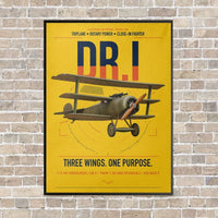 Thumbnail for Fokker Dr.I vertical canvas print - framed - yellow background