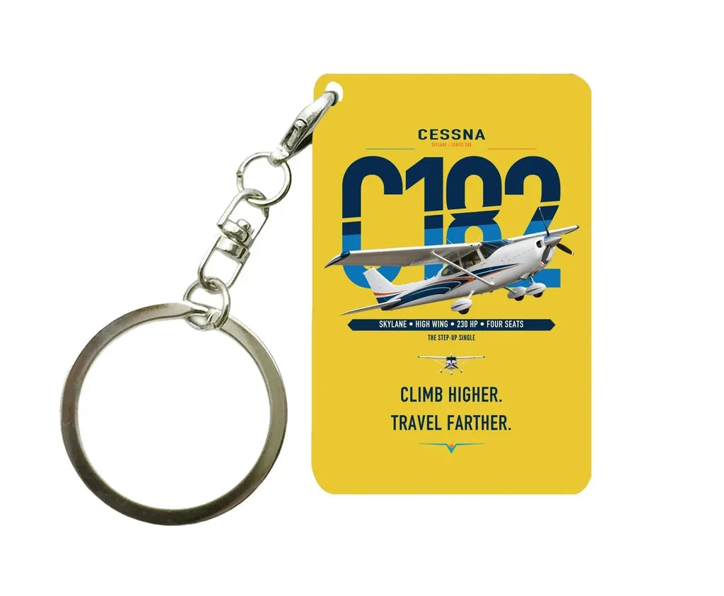 Cessna 182 Skylane design on yellow designed key chain, double-side print