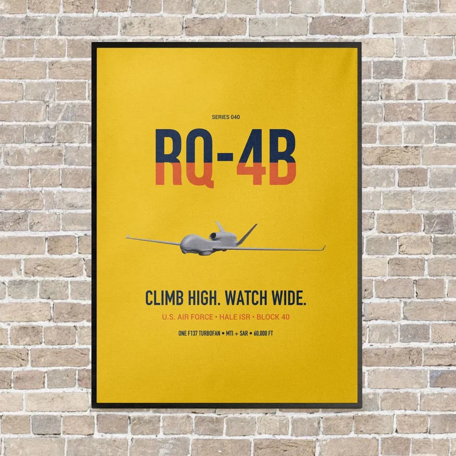 RQ-4B Global Hawk vertical canvas print - framed - yellow background