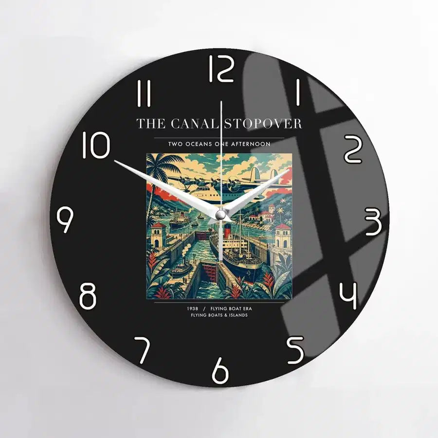 VINTAGE G4077 - The Canal Stopover - Designed Wall Clocks design on black no-frame