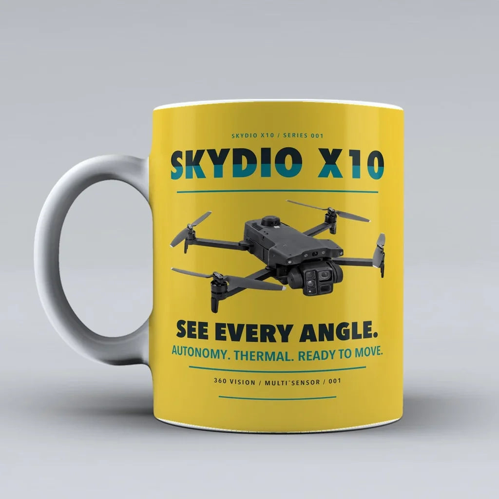 X10 Mug design on yellow skydio