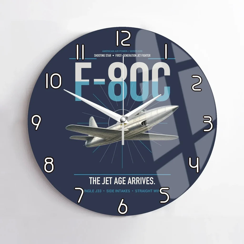 F-80C Shooting Star design on navy blue no frame wall clock