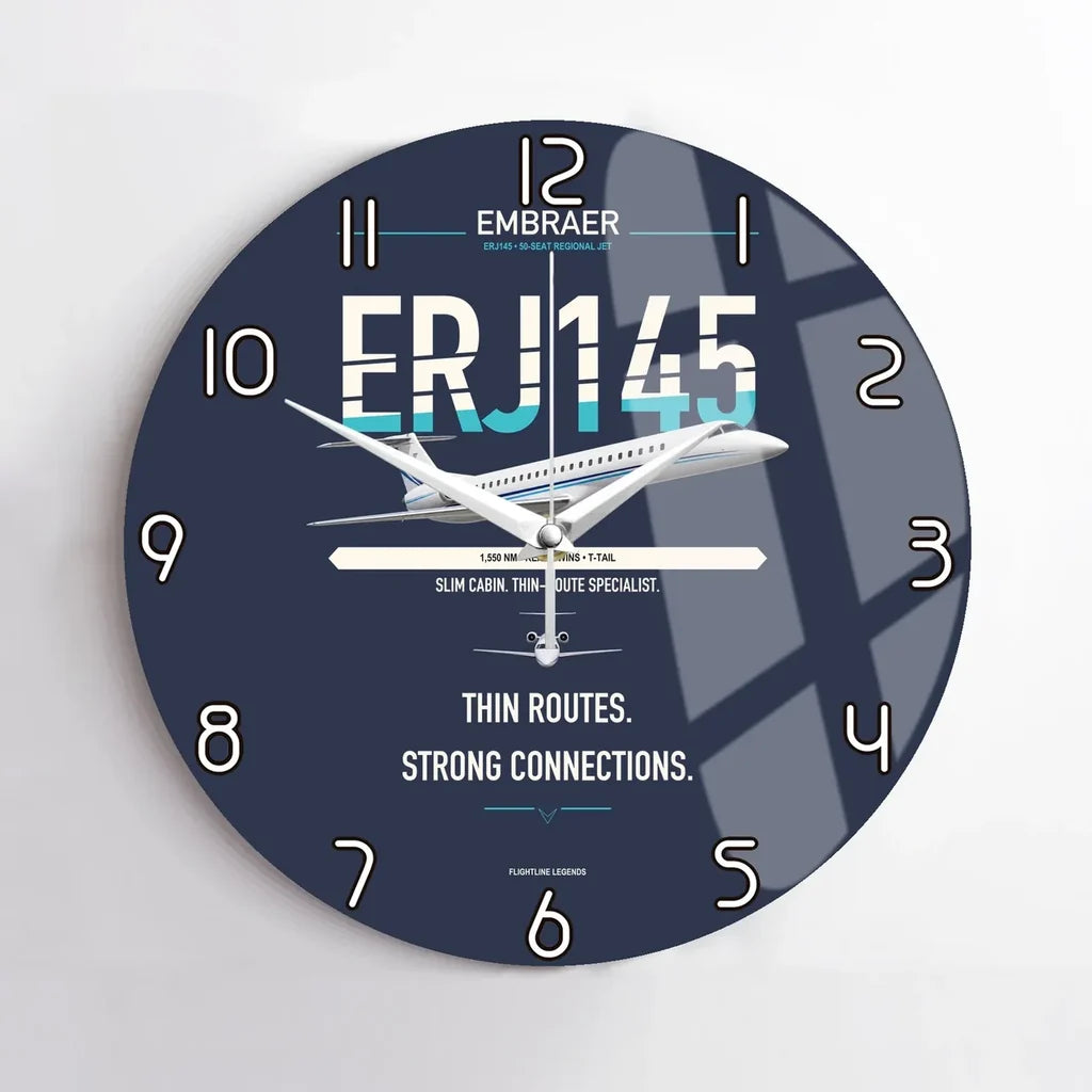 Embraer ERJ145 design on navy blue no frame wall clock