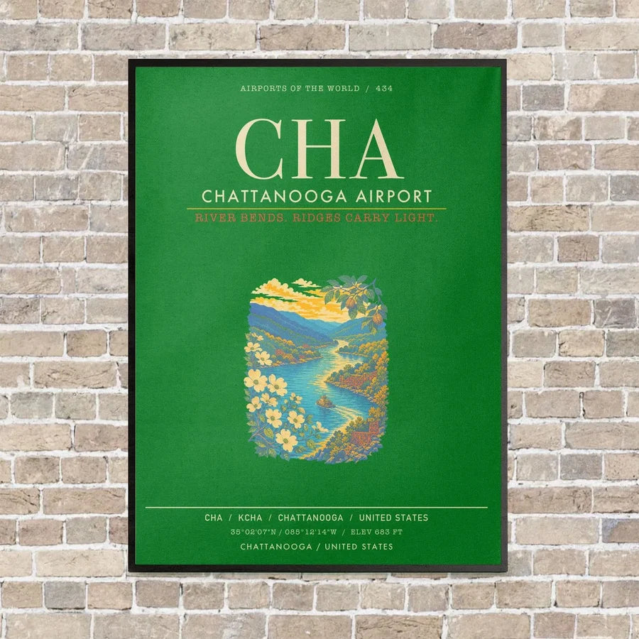 Chattanooga Airport CHA - Canvas Framed - Green