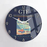 Thumbnail for Great Falls International Airport (GTF) design on navy blue no frame wall clock