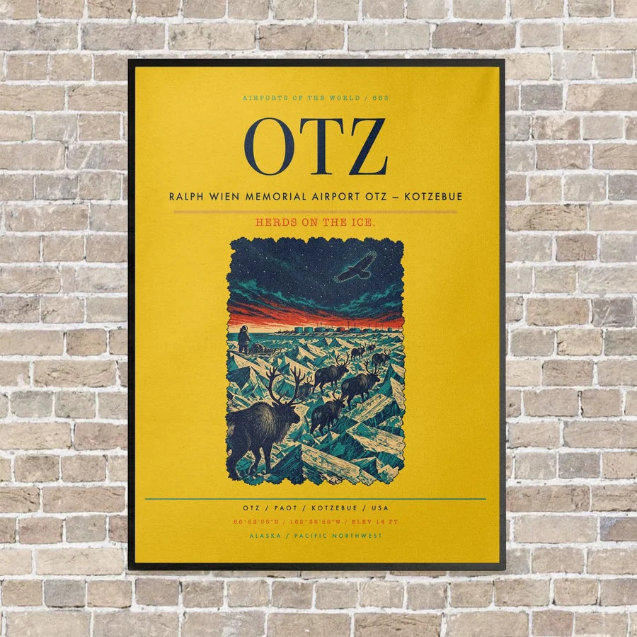 Ralph Wien Memorial Airport OTZ — Kotzebue vertical canvas print - framed - yellow background