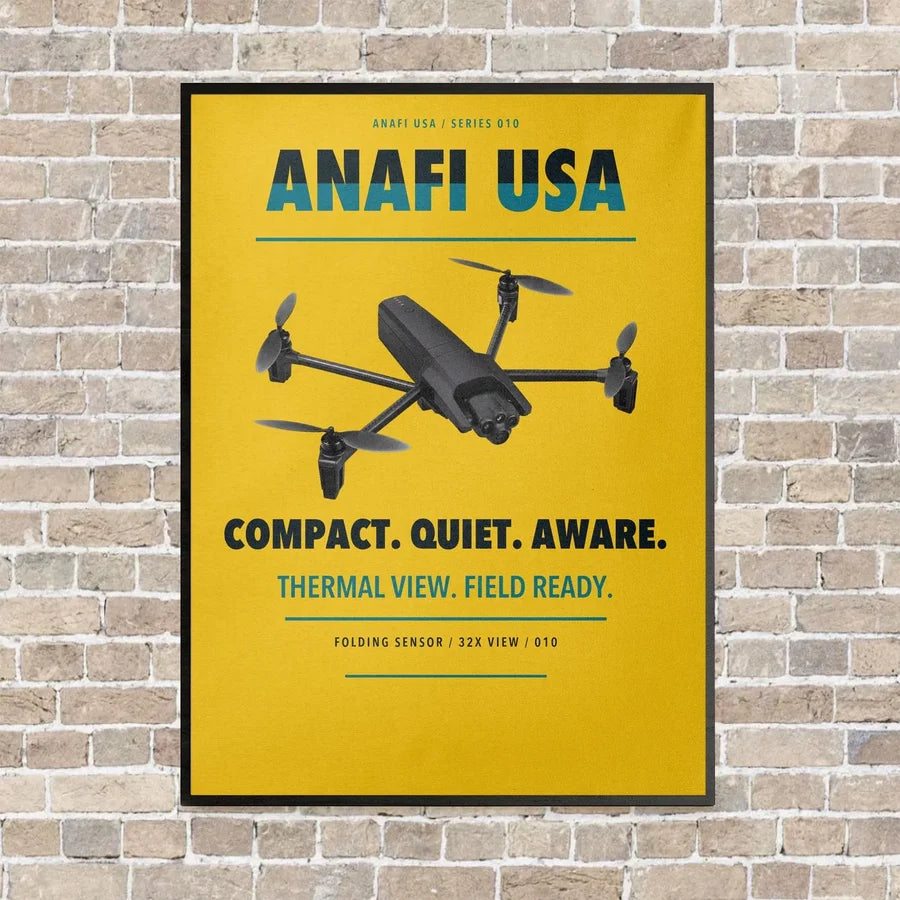 Parrot ANAFI USA vertical canvas print - framed - yellow background