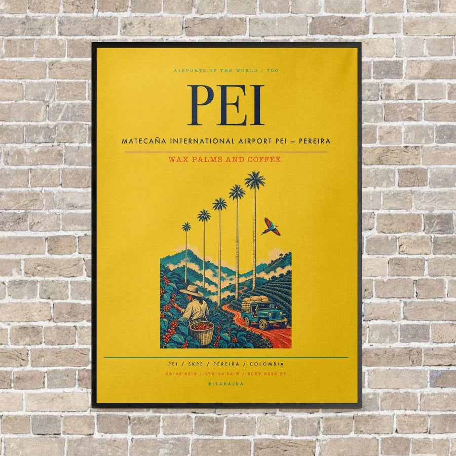 Matecaña International Airport PEI — Pereira vertical canvas print - framed - yellow background