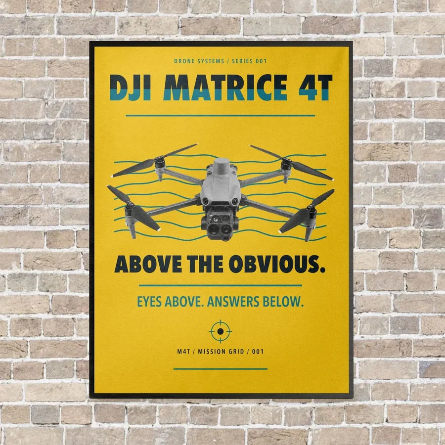 DJI Matrice 4T vertical canvas print - framed - yellow background