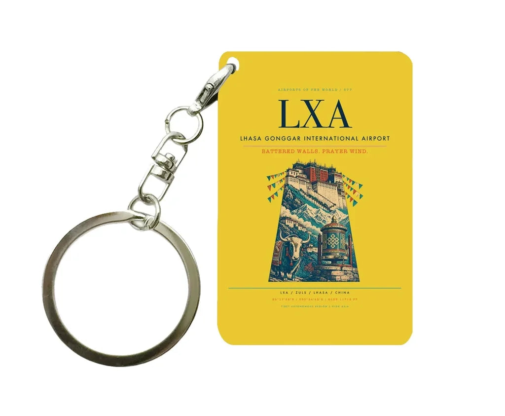 Lhasa Gonggar International Airport LXA Key Chain design on yellow key chain