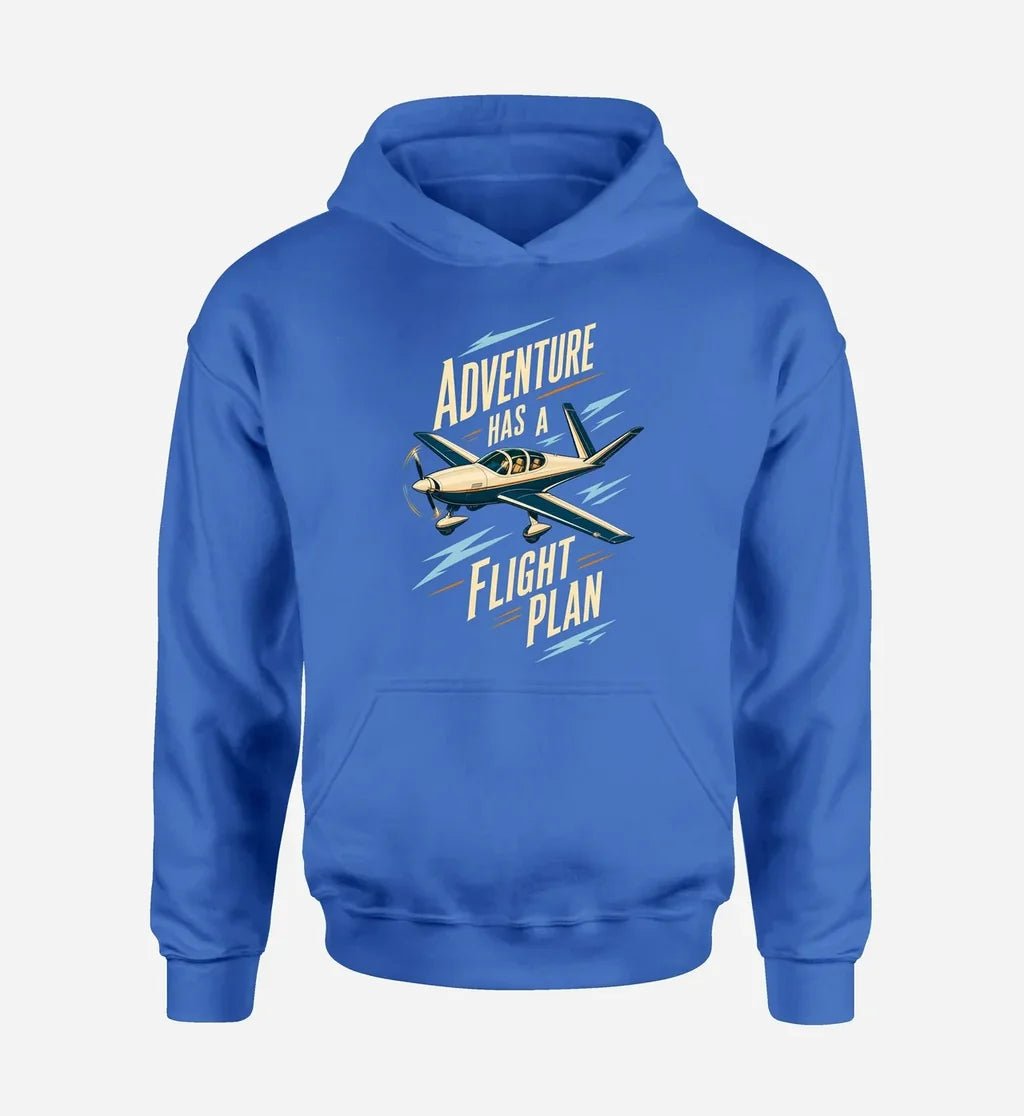 SIGNAL 22 - Adventure Has A Flight Plan design on blue hoodie single side