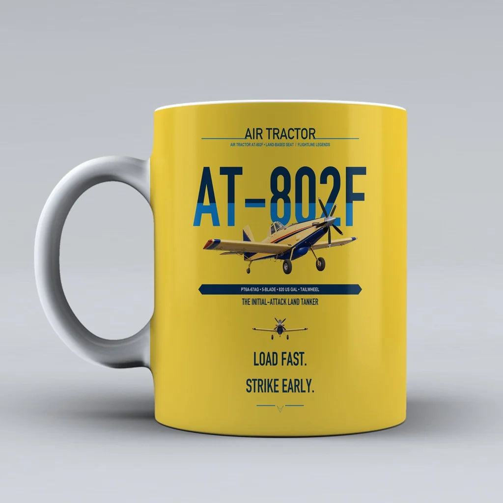 Air Tractor AT-802F design on yellow ceramic mug, double-side print