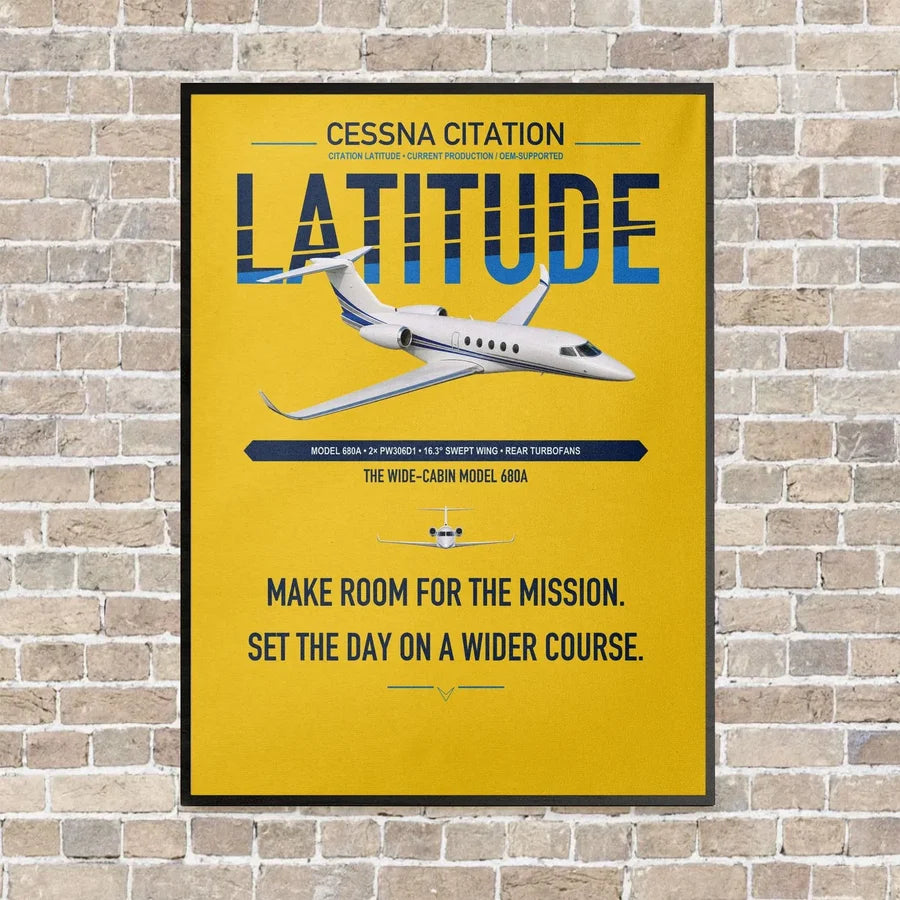Cessna Citation Latitude vertical canvas print - framed - yellow background
