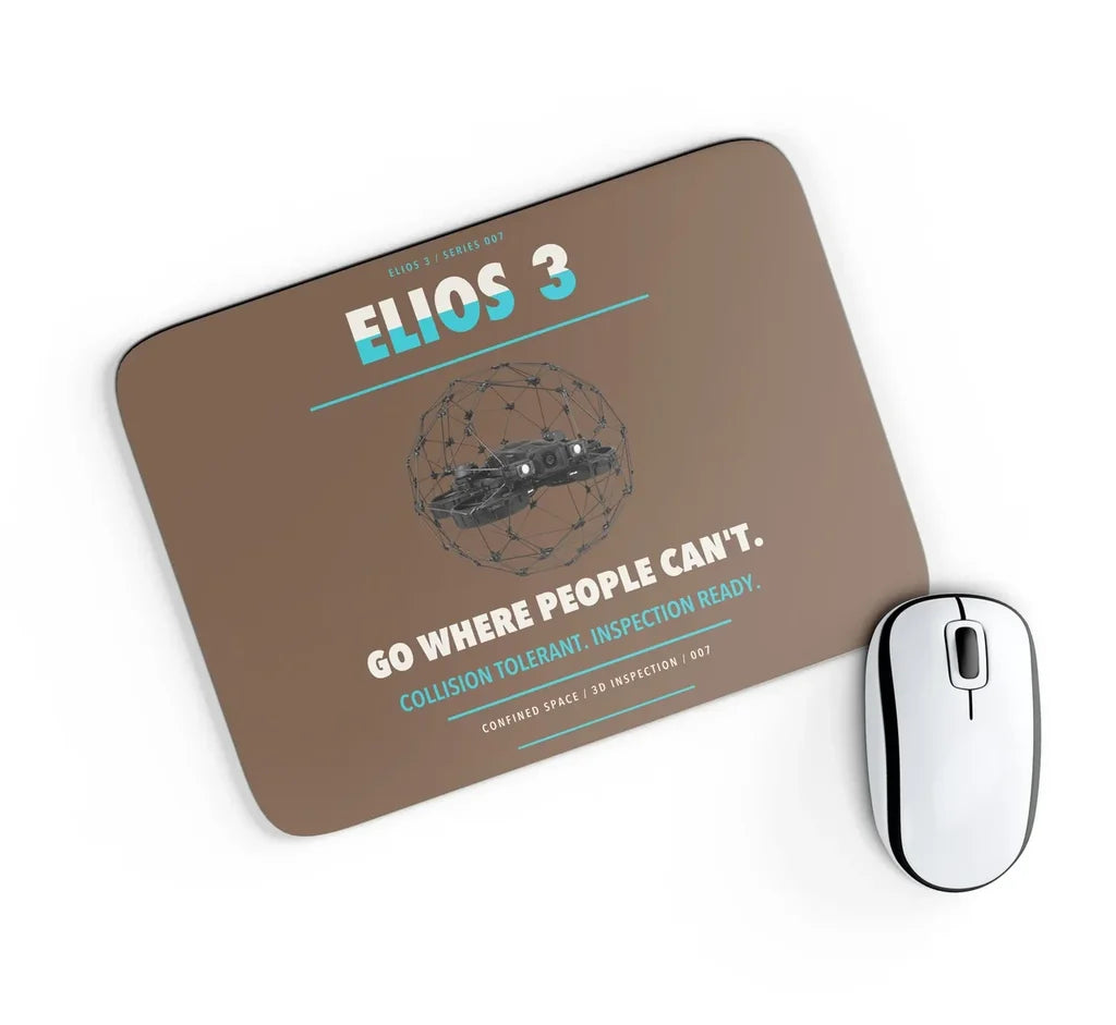 Flyability Elios 3 design on brown rectangle mouse pad