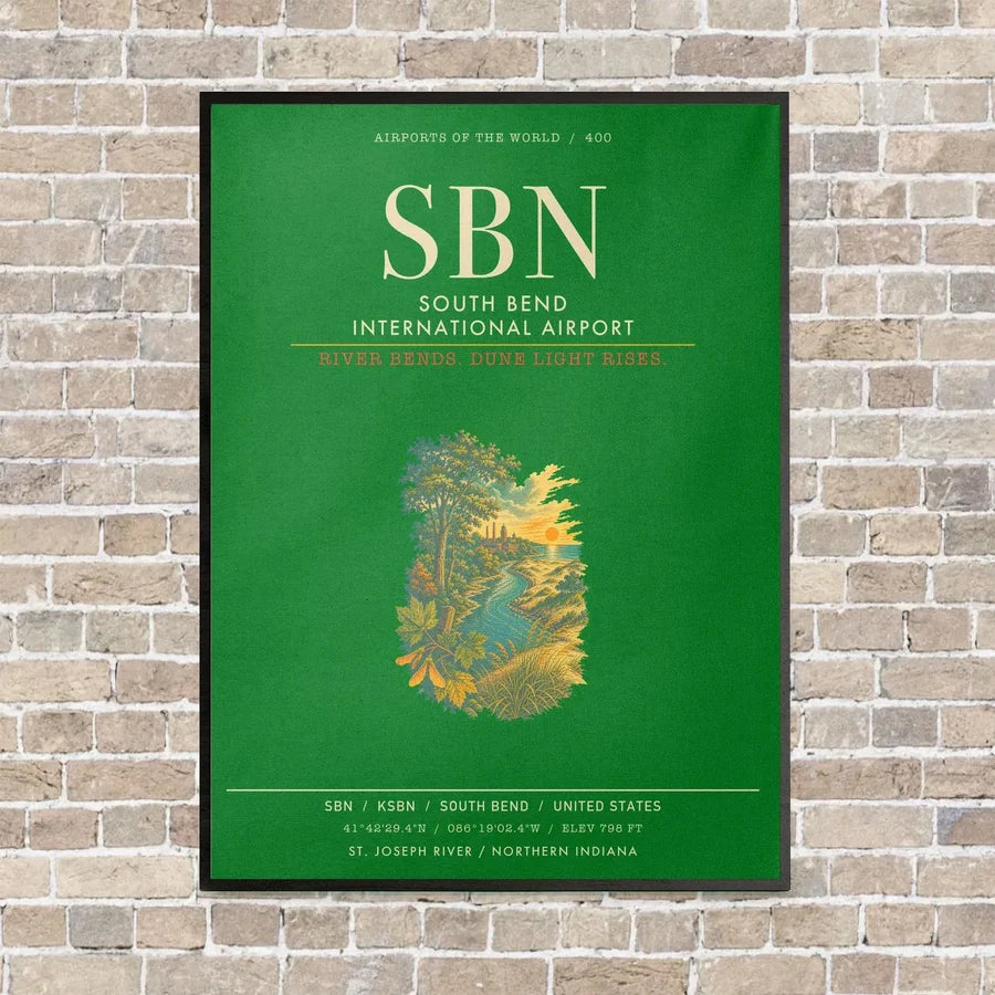 South Bend International Airport SBN - Canvas Framed - Green
