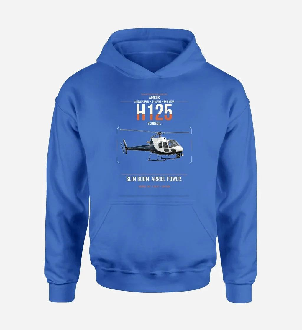 Airbus H125 design on blue double-side hoodie, single-side print