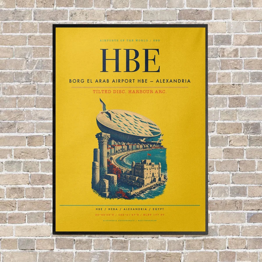 Borg El Arab Airport HBE — Alexandria vertical canvas print - framed - yellow background