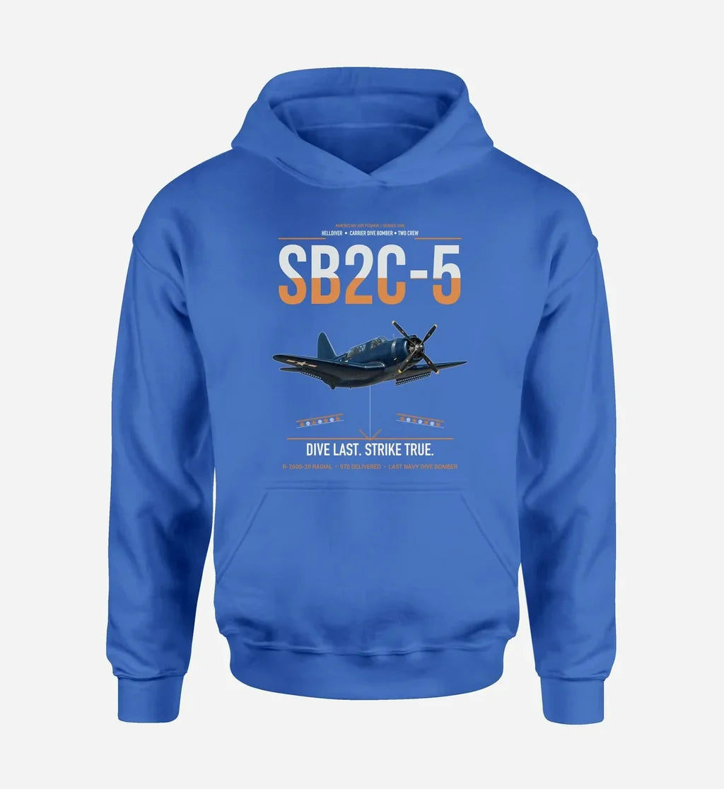 SB2C-5 Helldiver design on blue double-side hoodie, single-side print