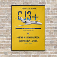 Thumbnail for Cessna Citation CJ3+ vertical canvas print - framed - yellow background