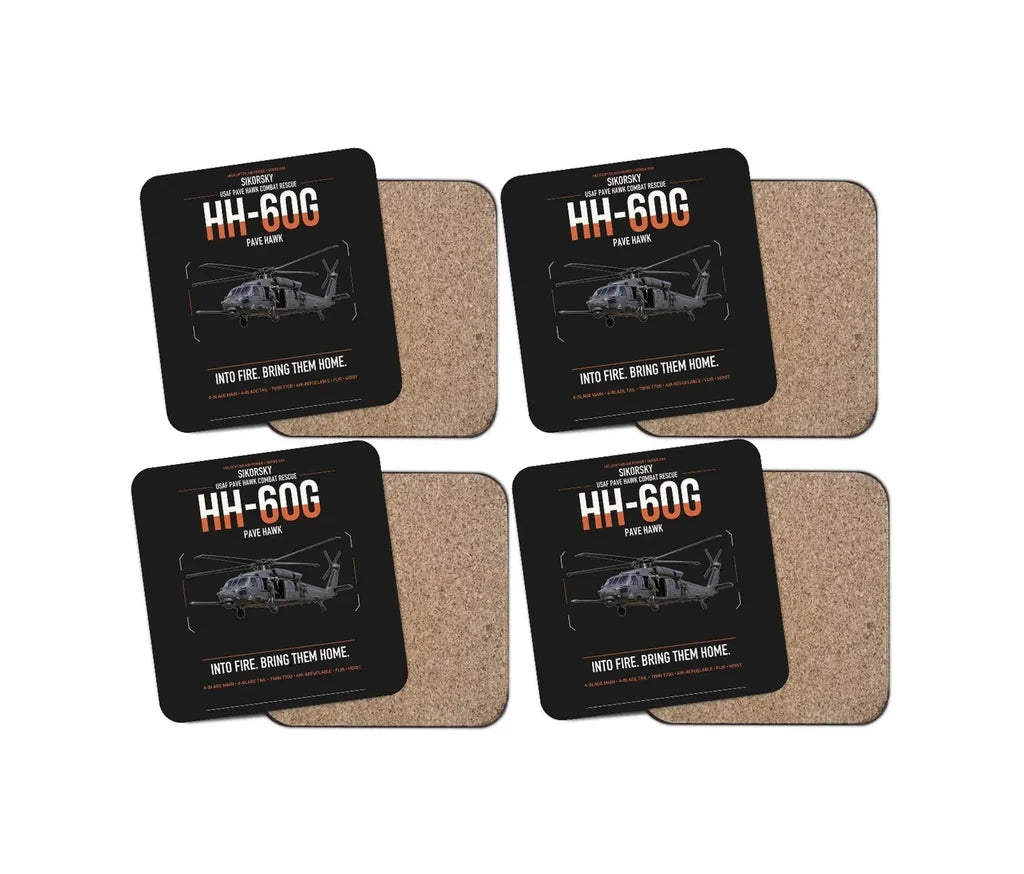 Sikorsky HH-60G Pave Hawk design on black 4 pieces set coaster