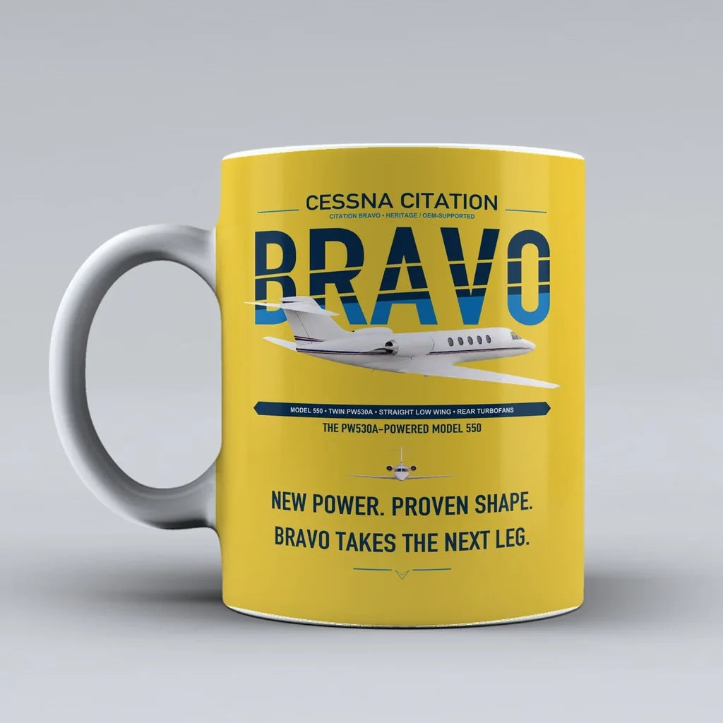 Cessna Citation Bravo design on yellow ceramic mug, double-side print