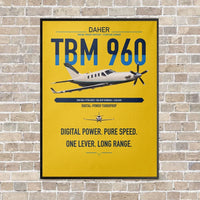 Thumbnail for Daher TBM 960 vertical canvas print - framed - yellow background