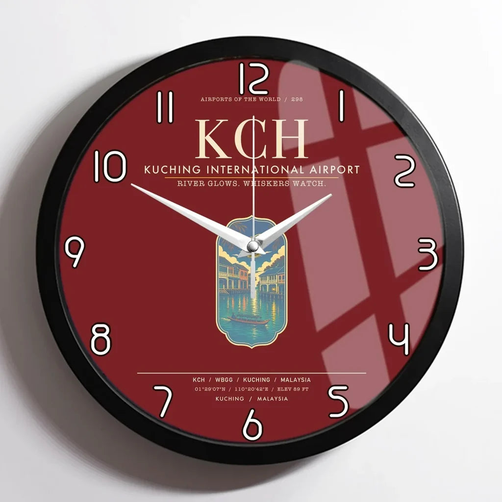 Kuching International Airport KCH Wall-Clock Framed - Dark Red