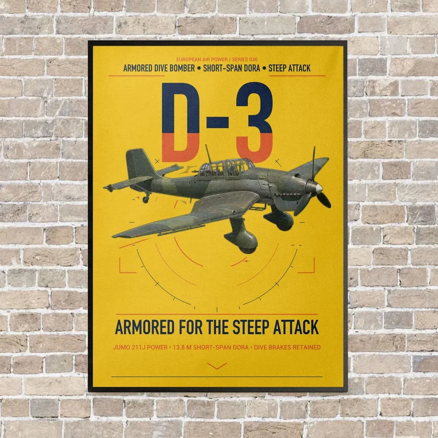 Junkers Ju 87D-3 vertical canvas print - framed - yellow background