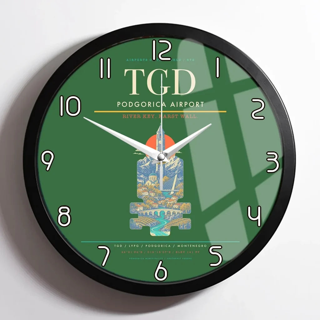 Podgorica Airport TGD Wall-Clock Framed - Green