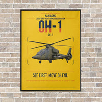 Thumbnail for Kawasaki OH-1 vertical canvas print - framed - yellow background