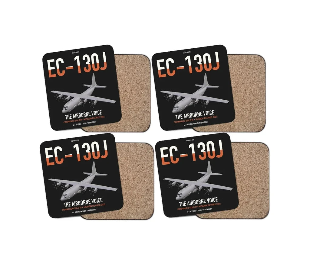 EC-130J Commando Solo III design on black 4 pieces set coaster