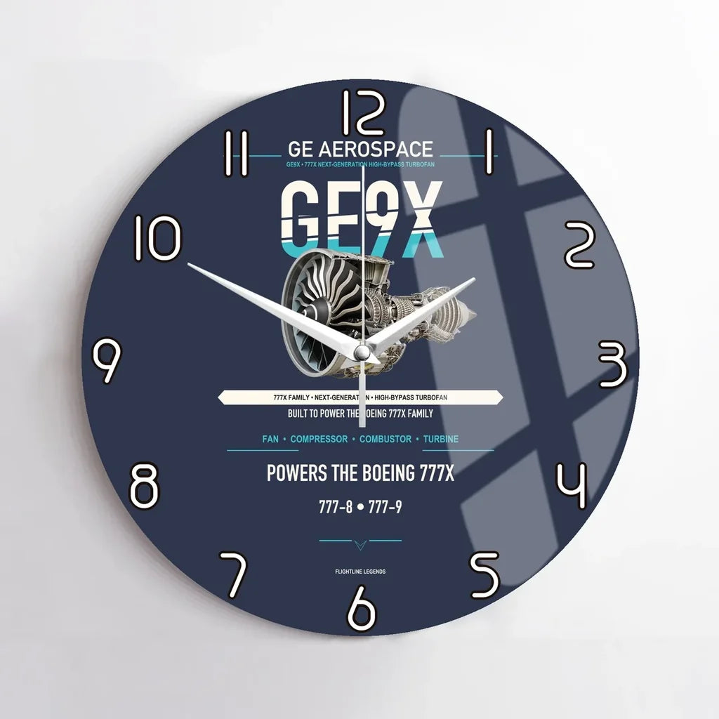 GE9X design on navy blue no frame wall clock